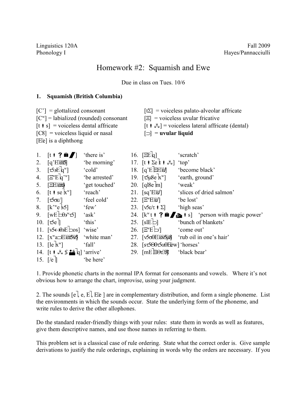 Linguistics 120Asquamish/Ewe Homeworkp. 1