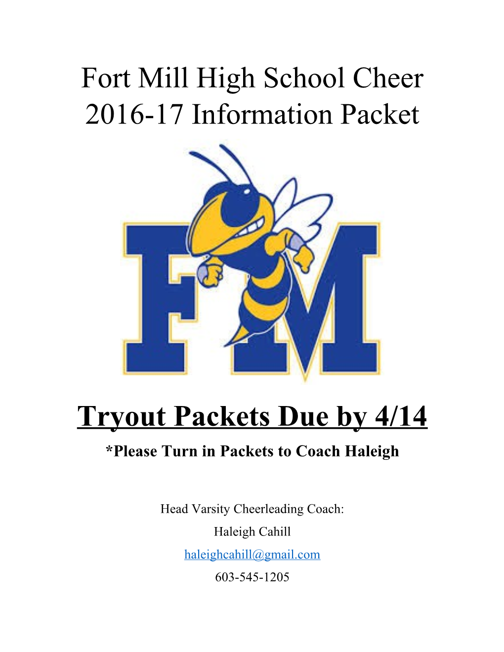 Fort Mill High School Cheer 2016-17 Information Packet