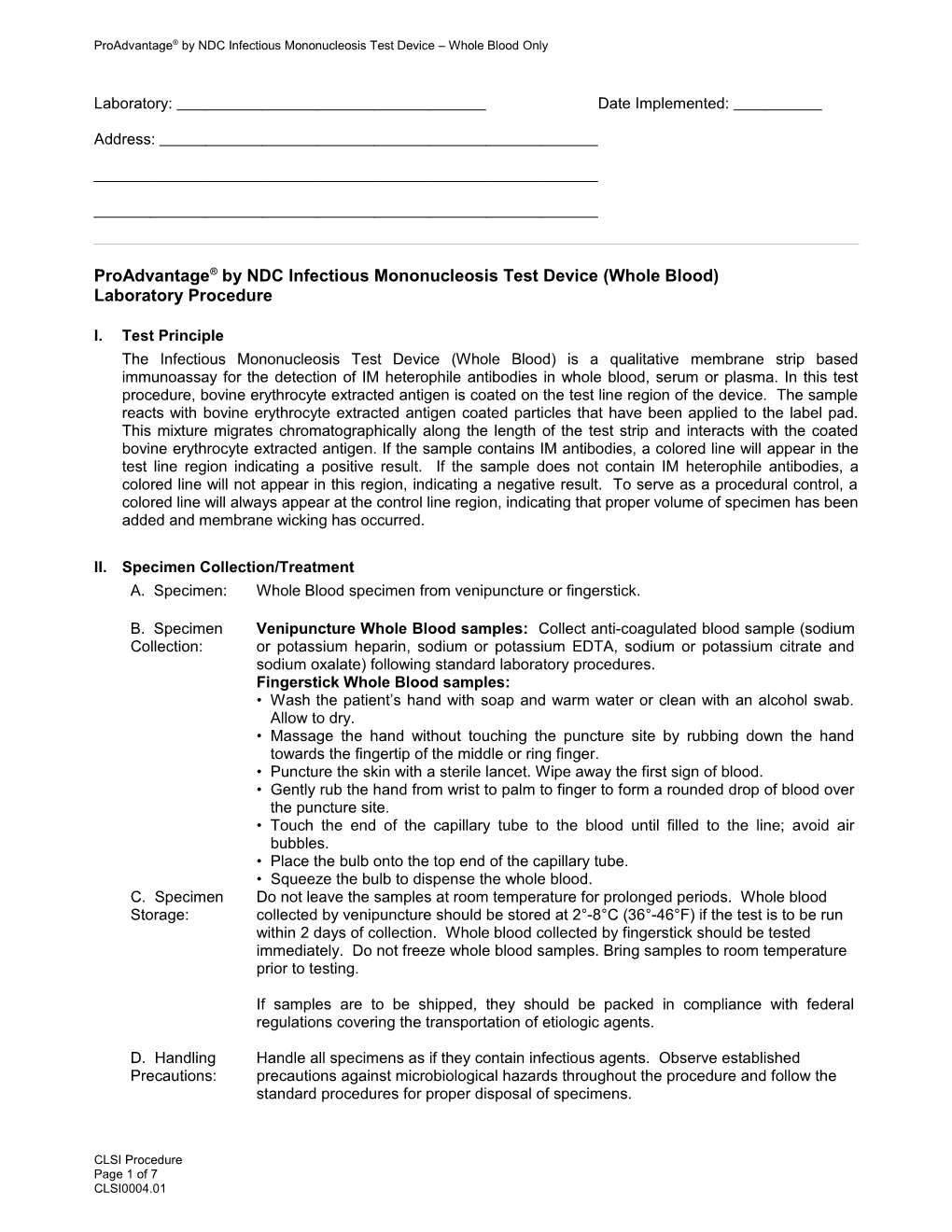 Legionella CLIA Packet Cover