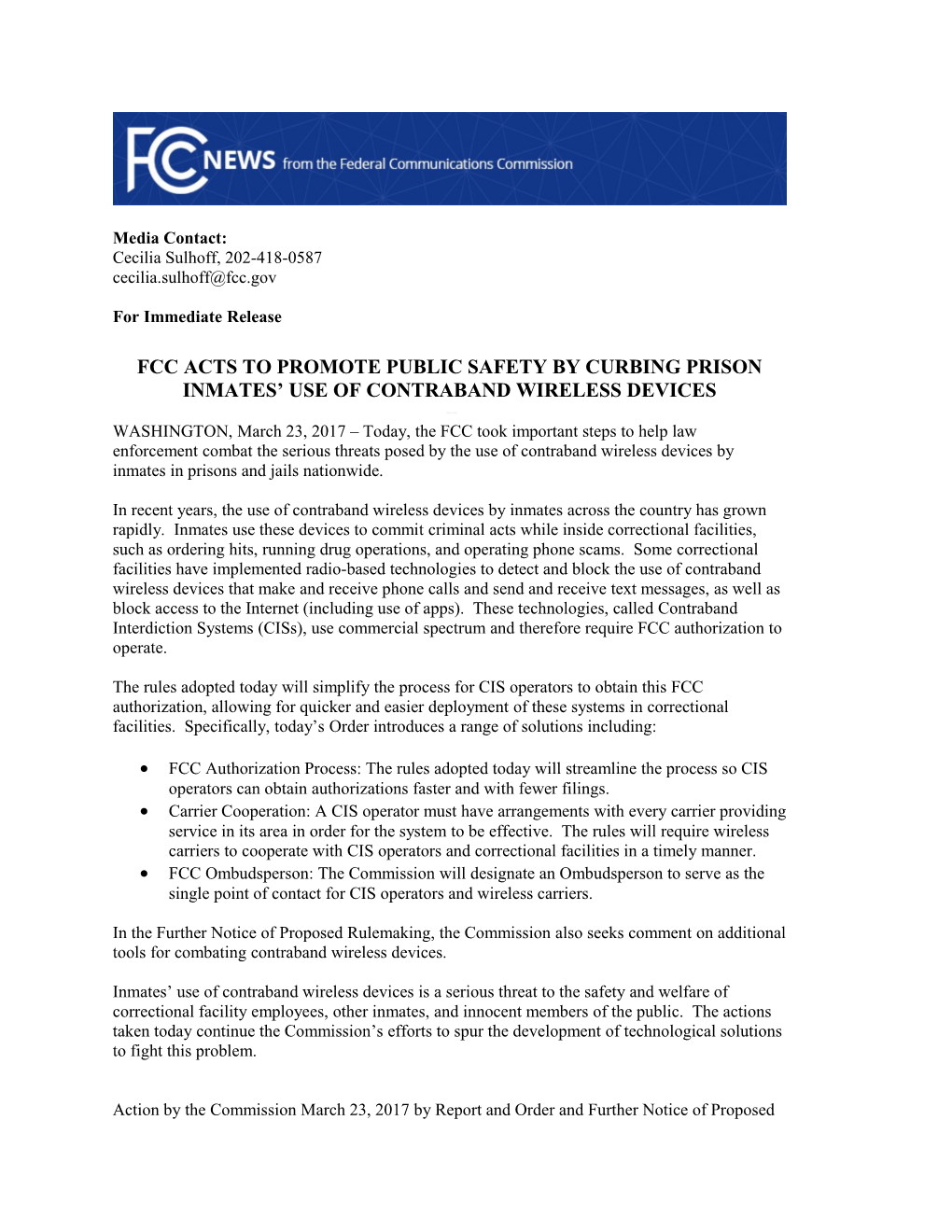 FCC Authorization Process: the Rules Adopted Today Will Streamline the Process So CIS Operators