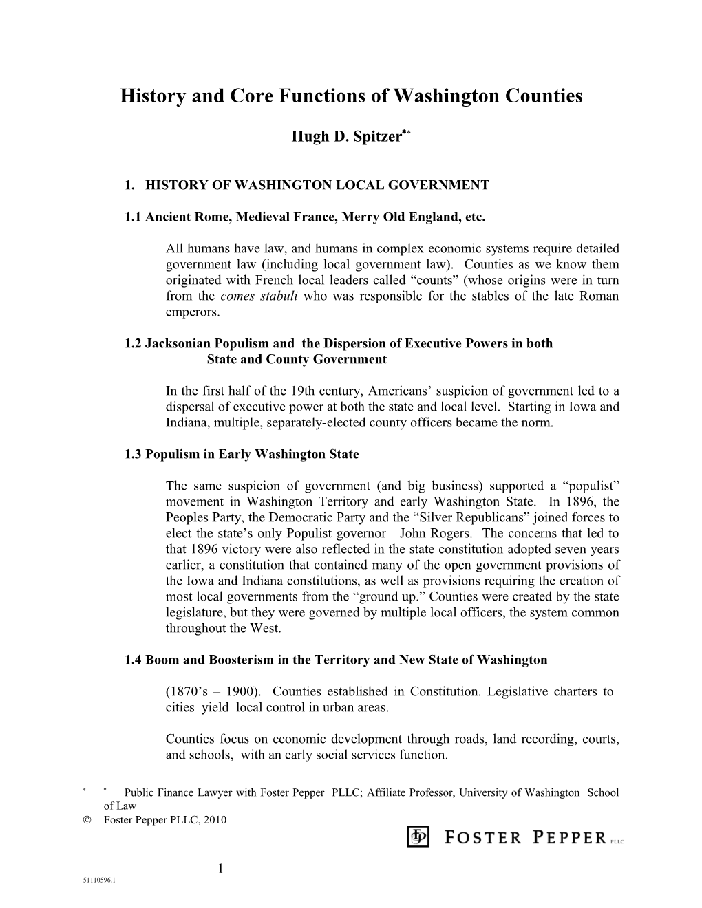 History and Core Functions of Washington Counties