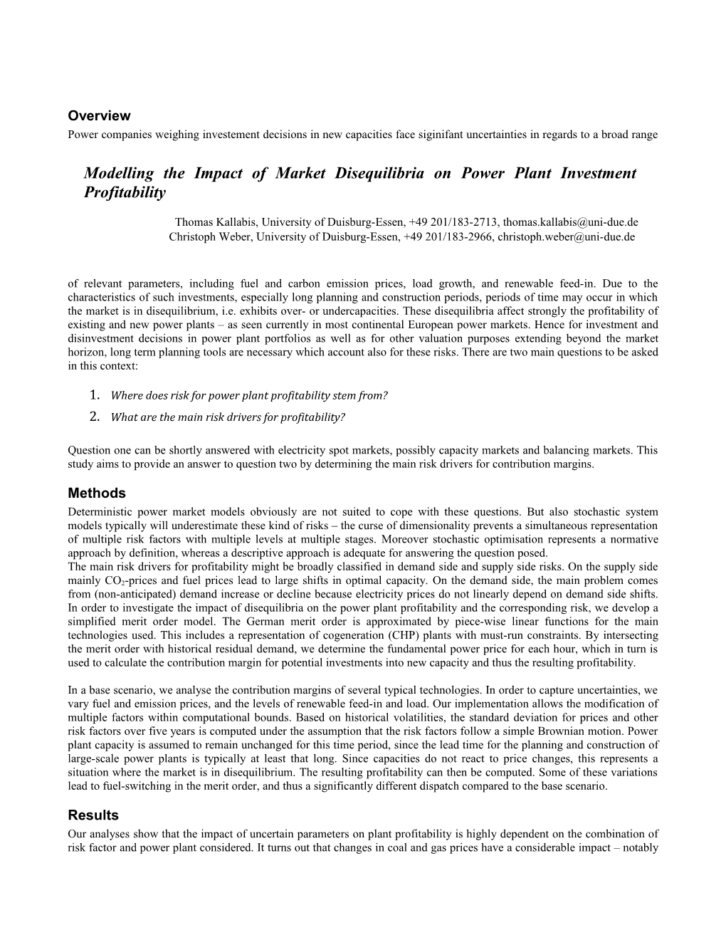 Modelling the Impact of Market Disequilibria on Power Plant Investment Profitability