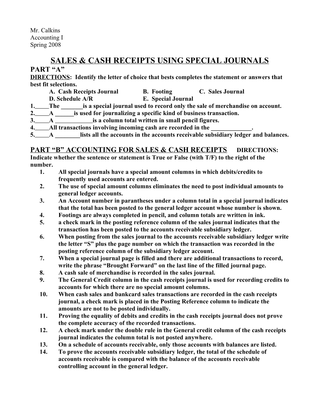 Sales & Cash Receipts Using Special Journals