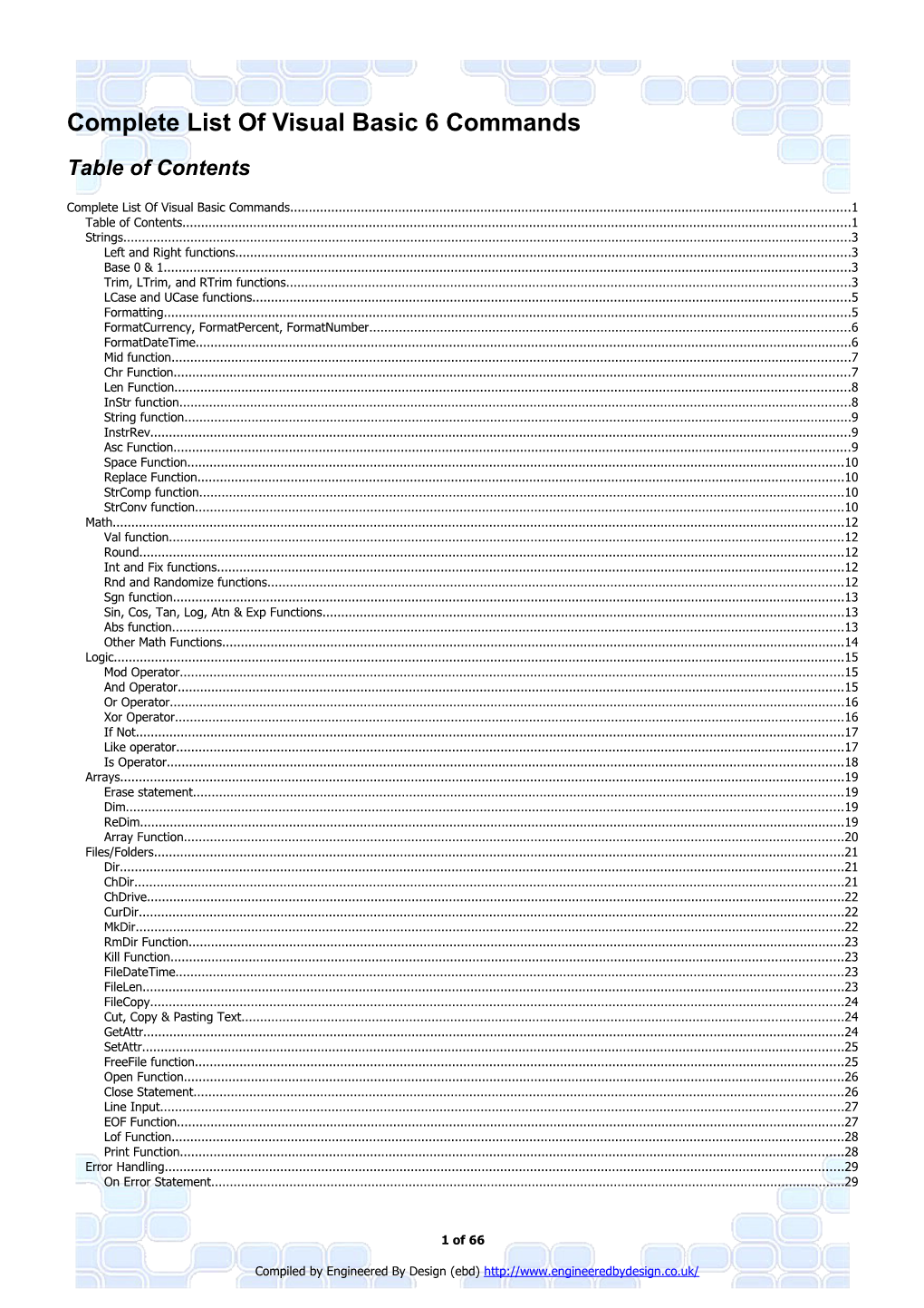 Complete List of Visual Basic Commands