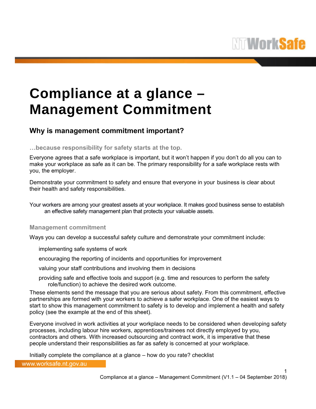 Compliance at a Glance Management Commitment