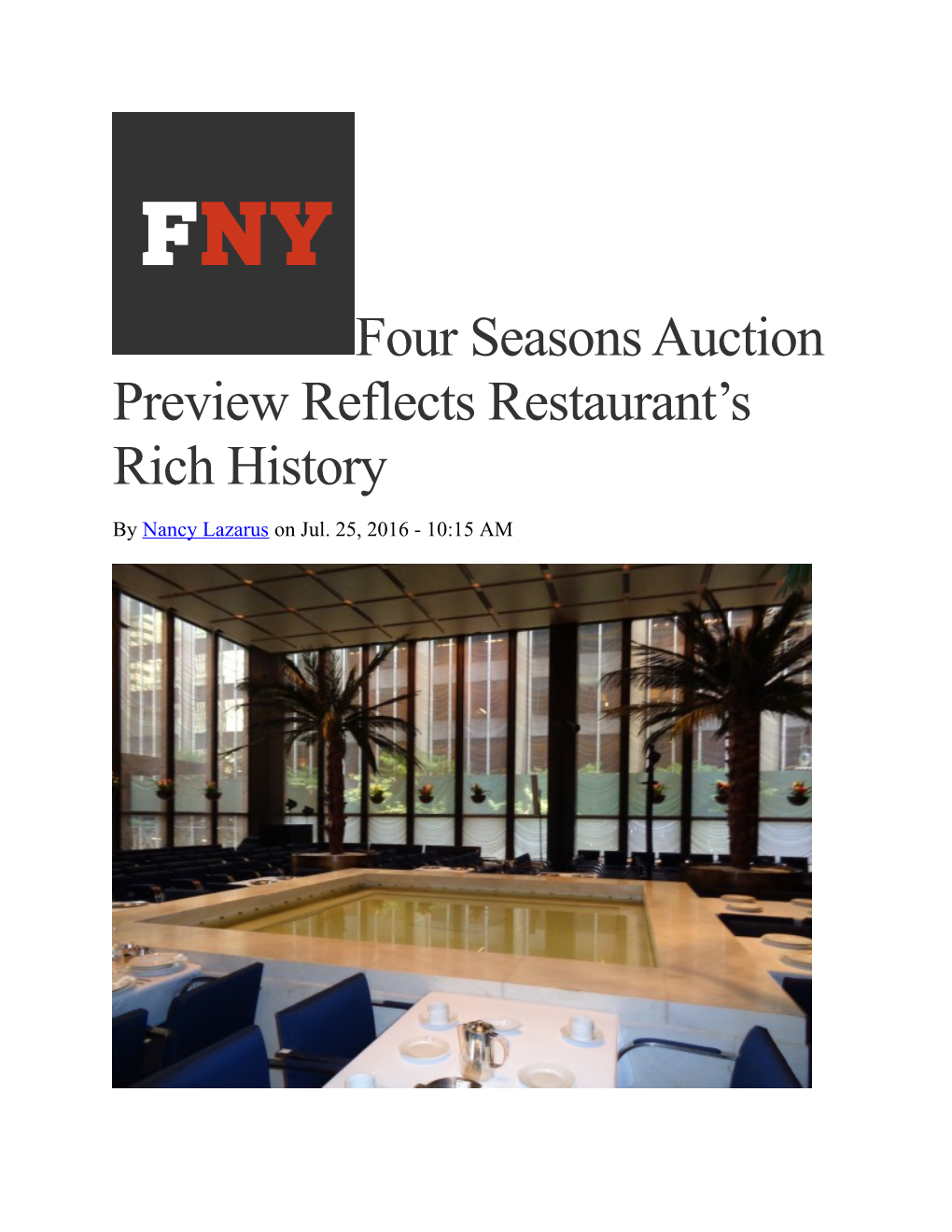 Four Seasons Auction Preview Reflects Restaurant S Rich History