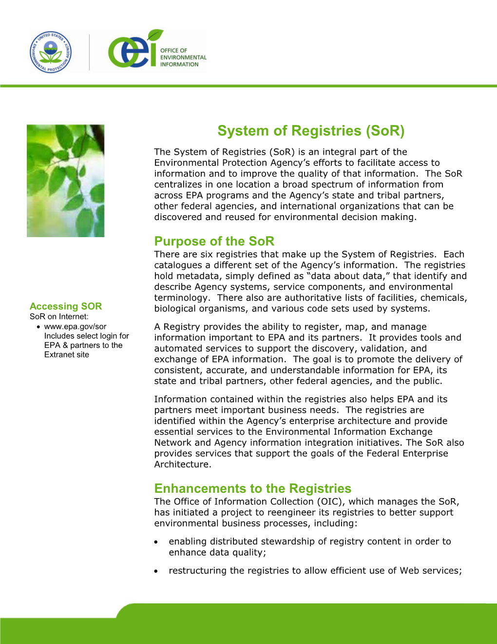 System of Registries (Sor)