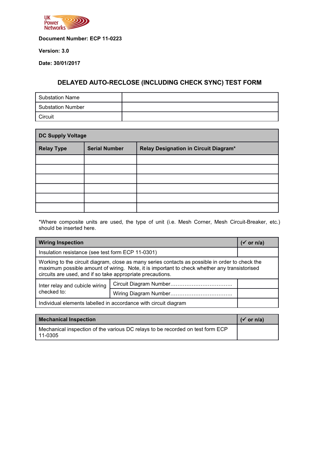 ECP 11-0223 Delayed Auto-Reclose (Including Check Sync) Test Form