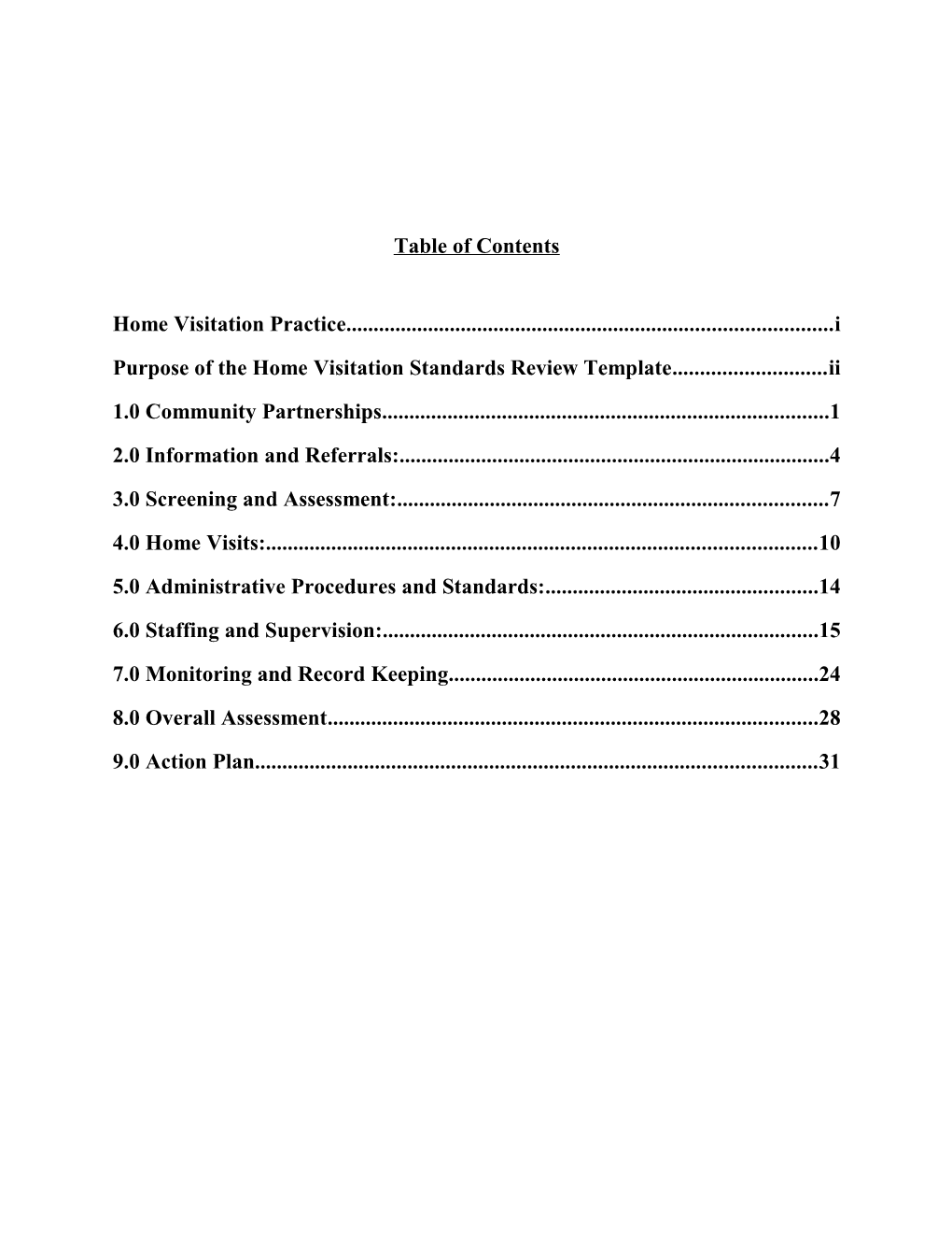 Purpose of the Home Visitation Standards Review Template