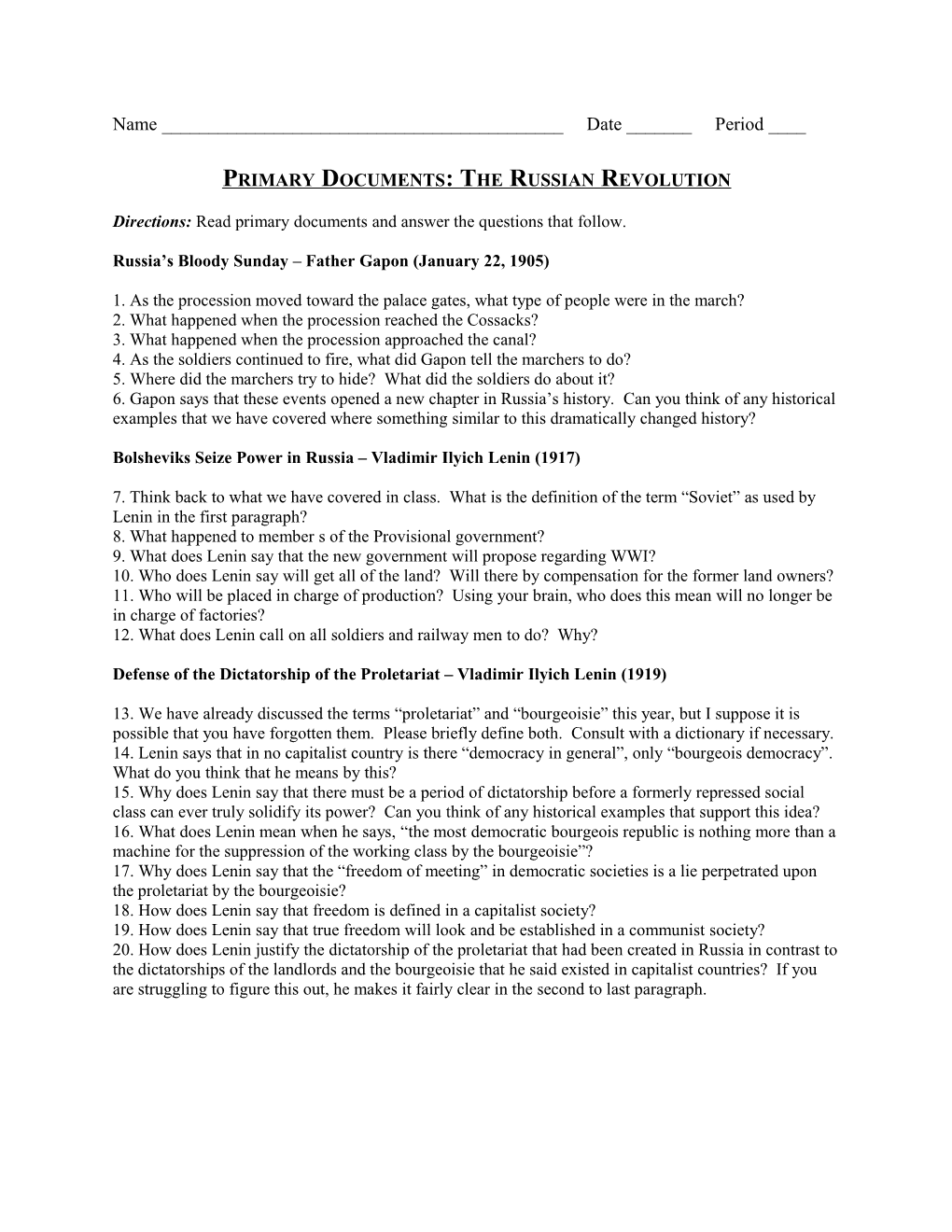 Primary Documents: the Russian Revolution