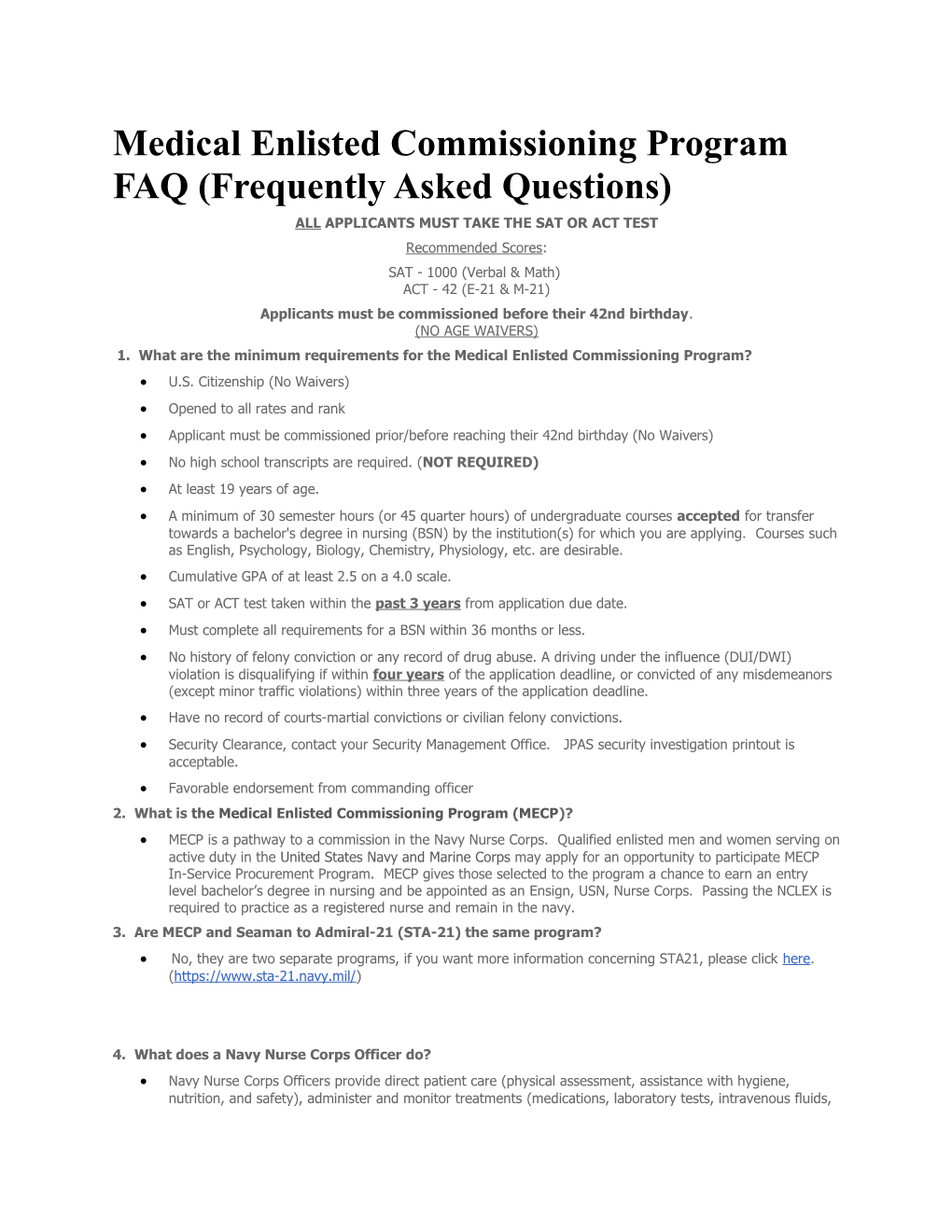 Medical Enlisted Commissioning Program FAQ (Frequently Asked Questions)