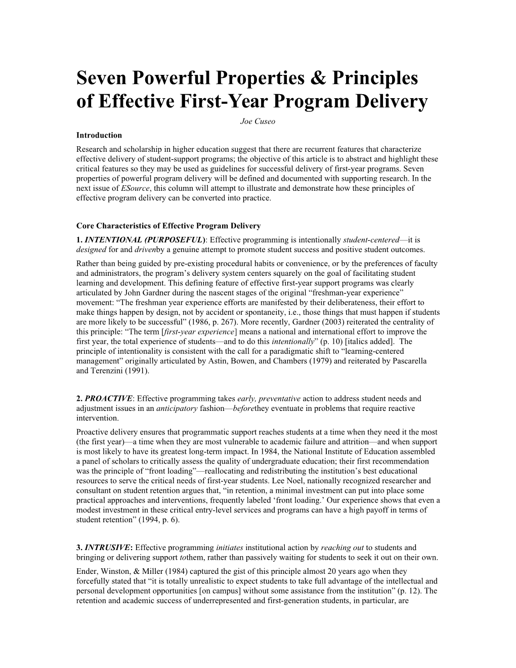 Seven Powerful Properties & Principles of Effective First-Year Program Delivery
