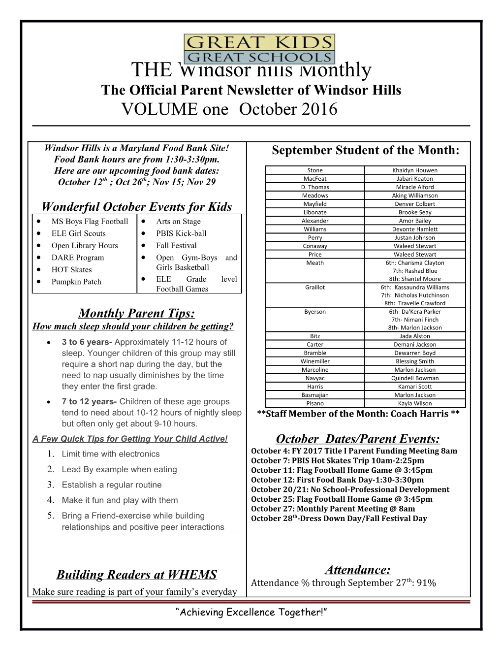 The Official Parent Newsletter of Windsor Hills