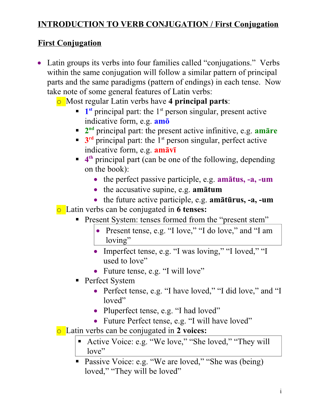 INTRODUCTION to VERB CONJUGATION / First Conjugation