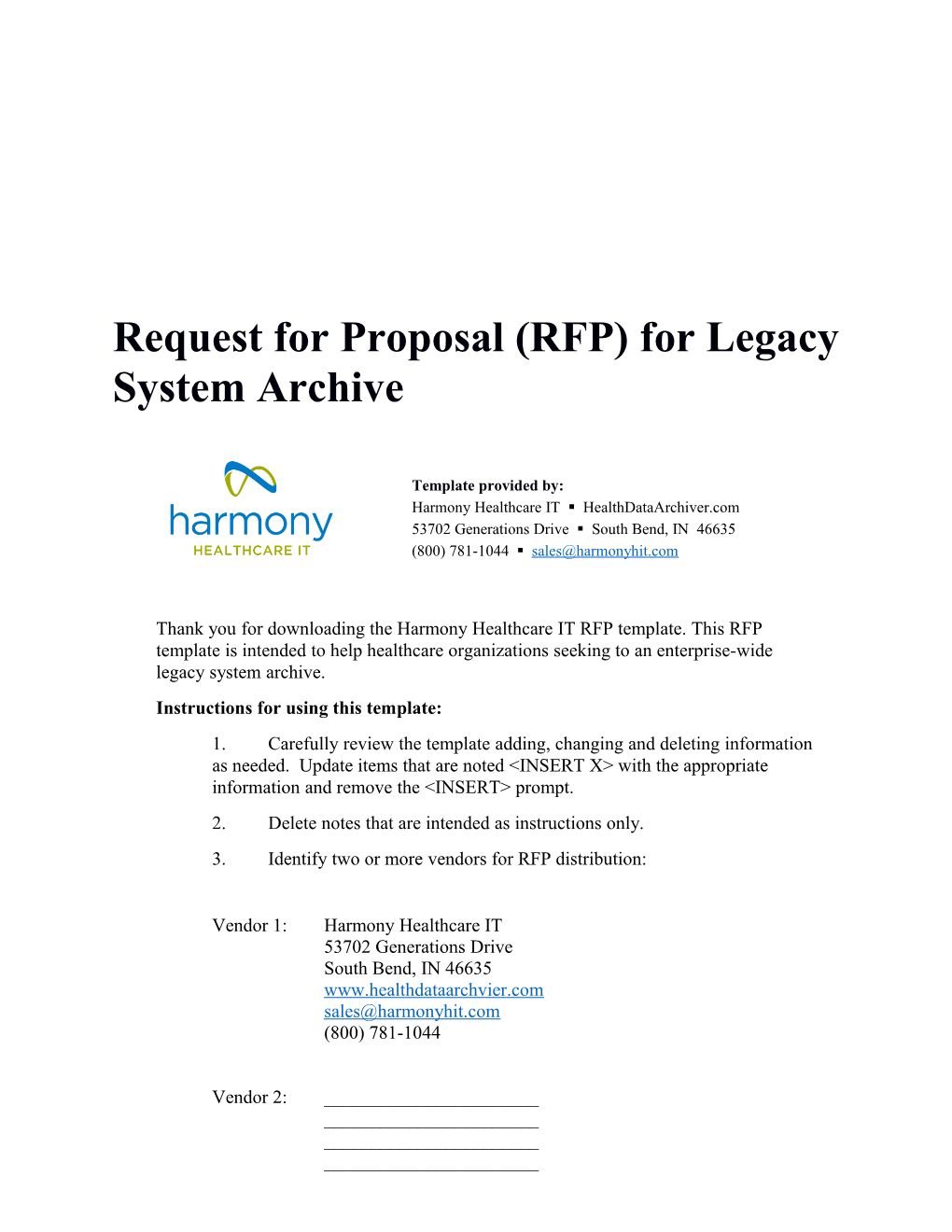 Request for Proposal (RFP) for Legacy System Archive