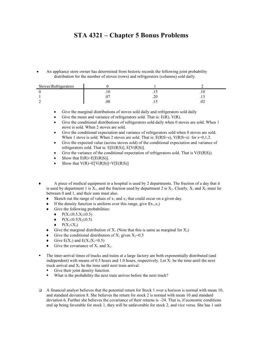 STA 4321 Chapter 5 Bonus Problems