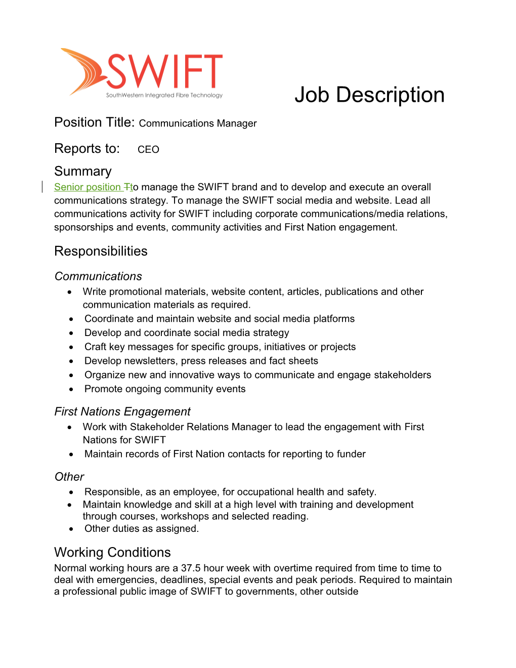 Position Title: Communications Manager