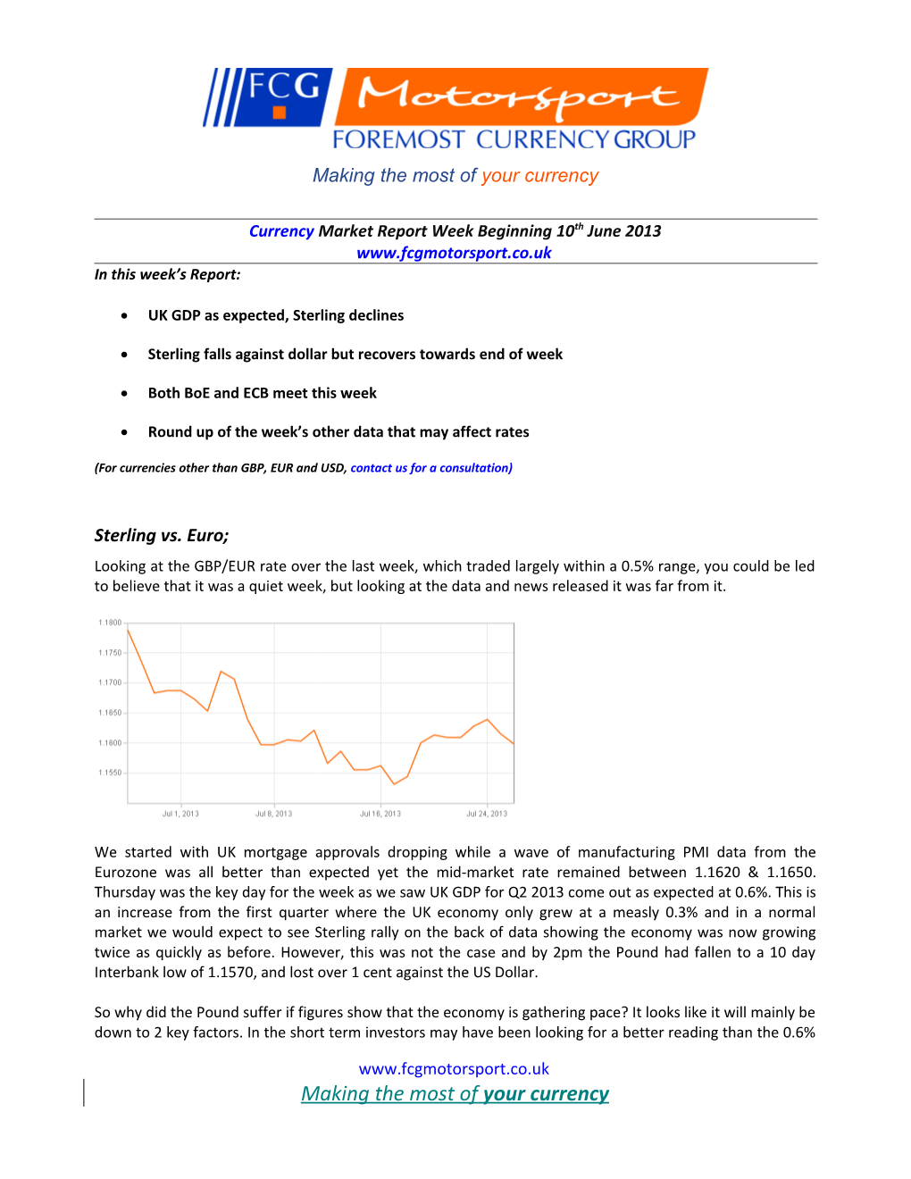 Currency Market Report Week Beginning 16Th July 2012