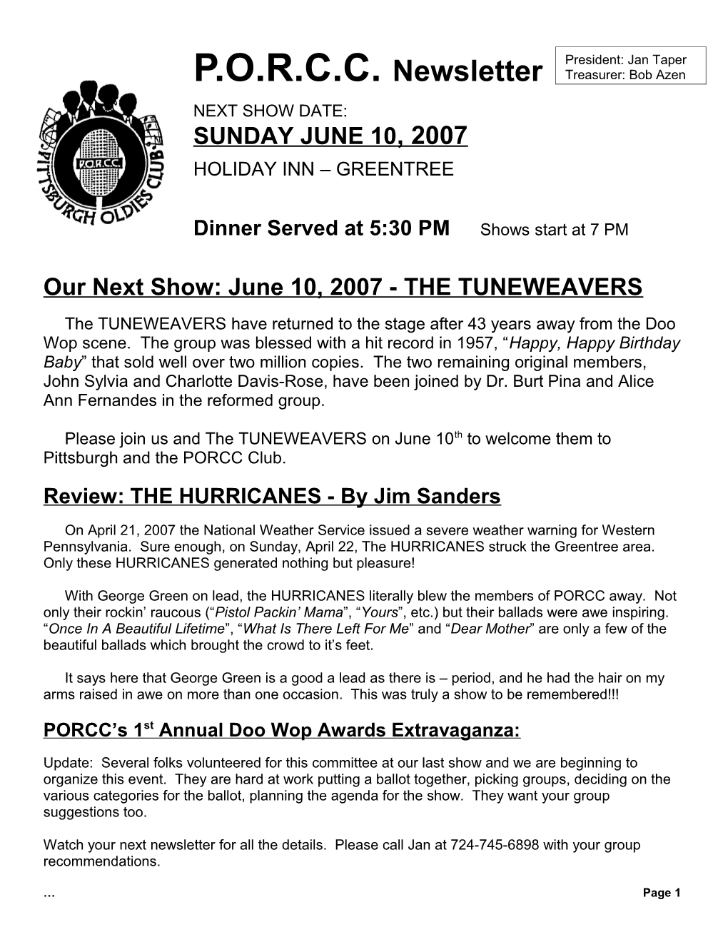 Our Next Show: June10, 2007 - the TUNEWEAVERS