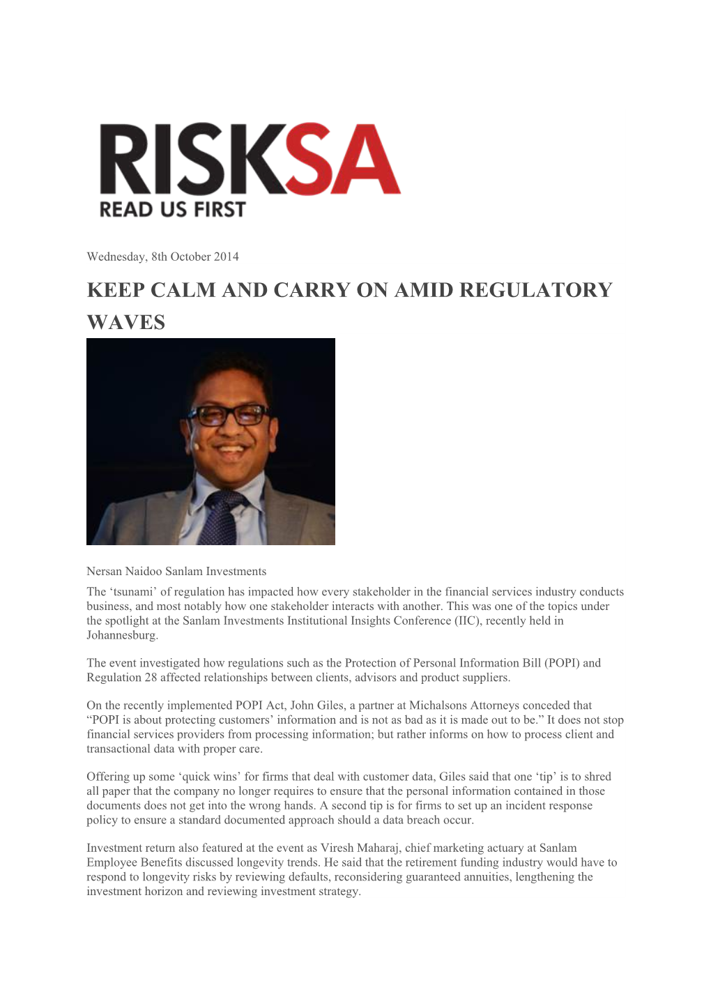 Keep Calm and Carry on Amid Regulatory Waves