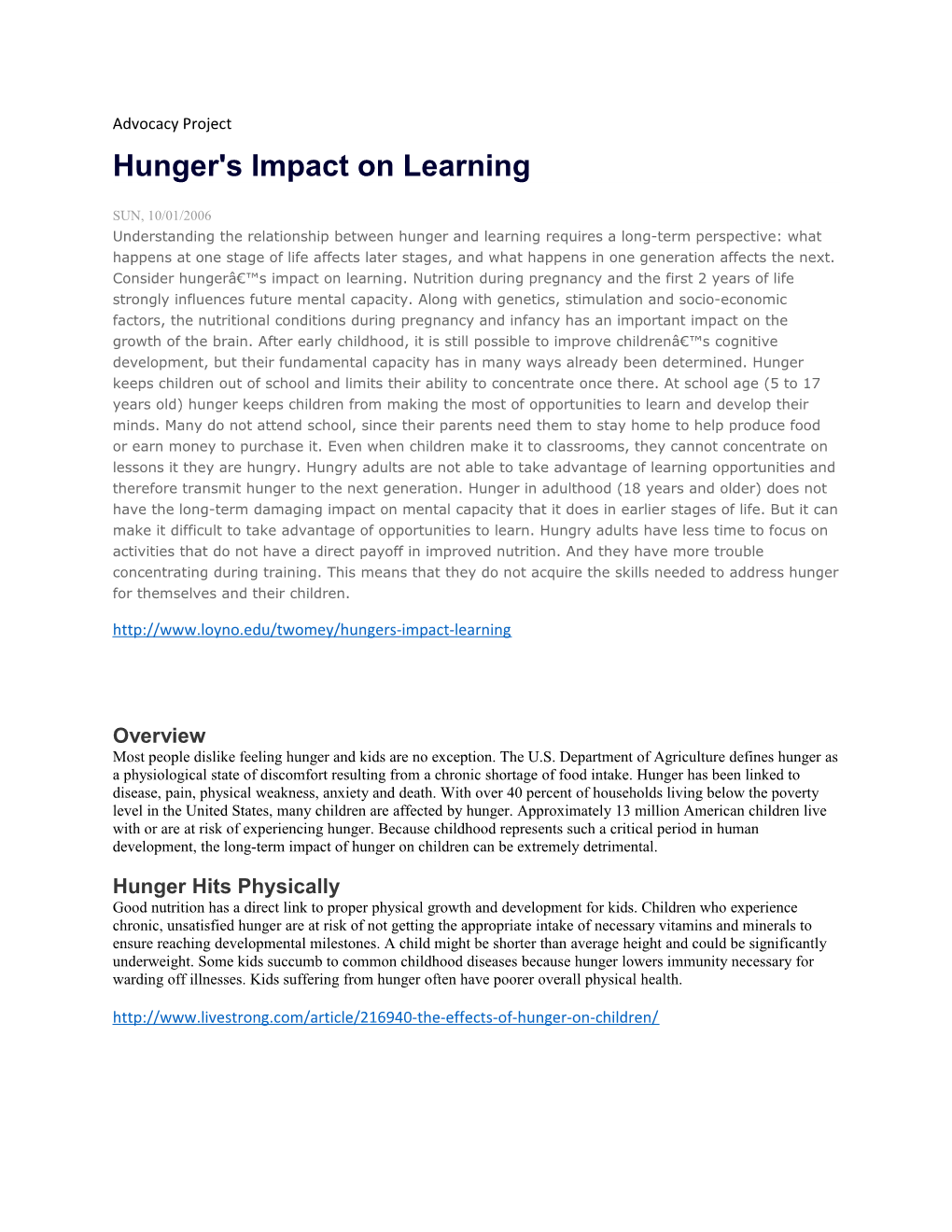 Hunger's Impact on Learning