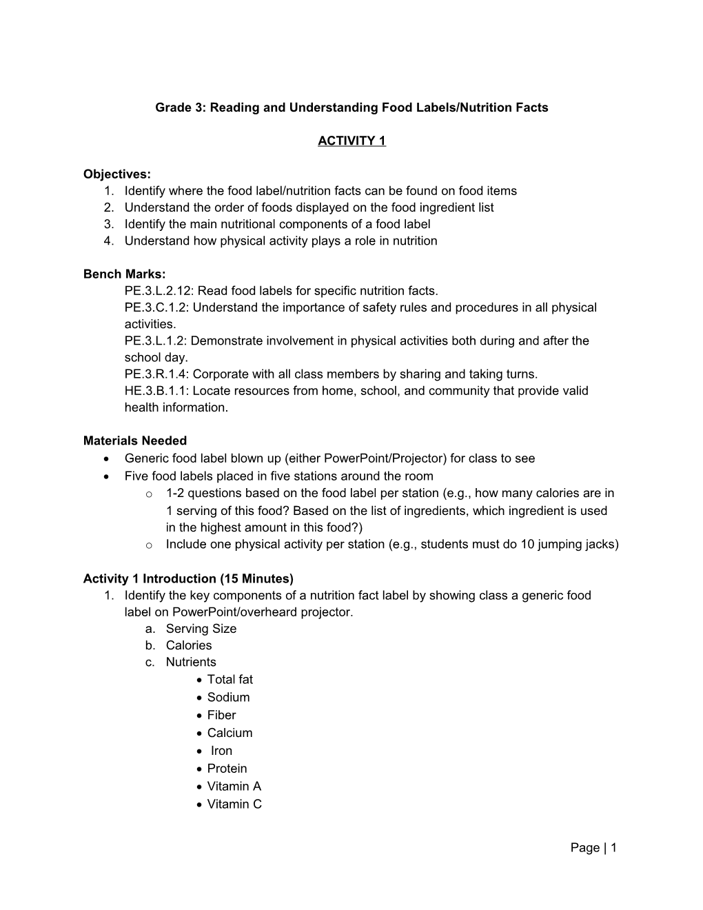 Grade 3: Reading and Understanding Food Labels/Nutrition Facts