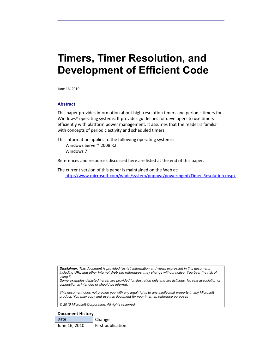 Timers, Timer Resolution, and Development of Efficient Code - 1