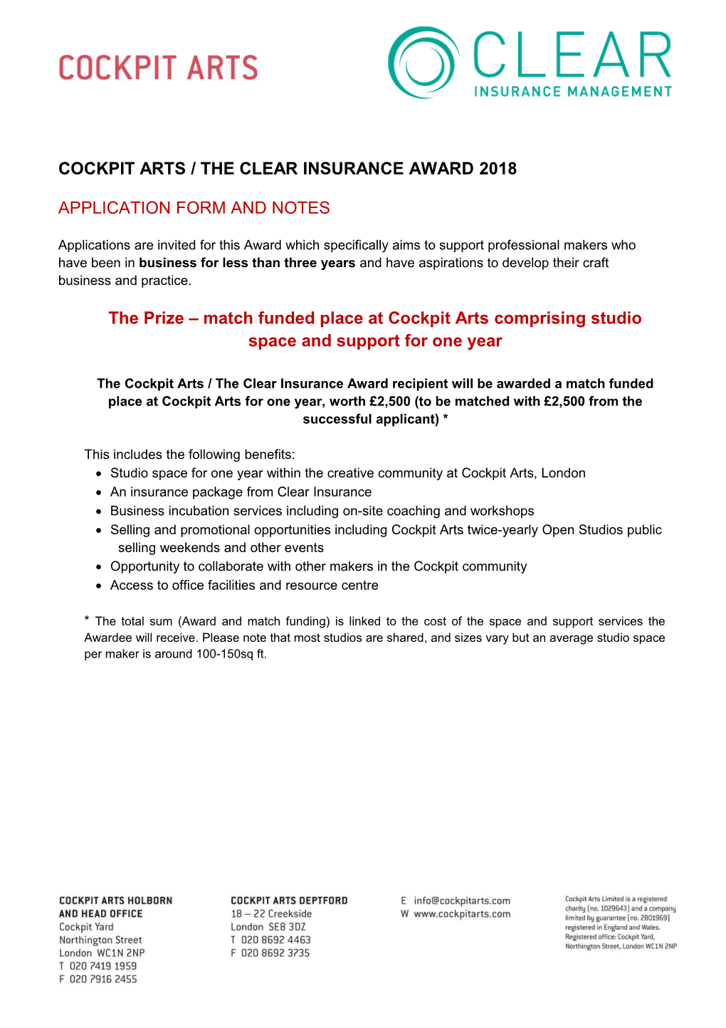 Cockpit Arts / the Clear Insurance Award 2018
