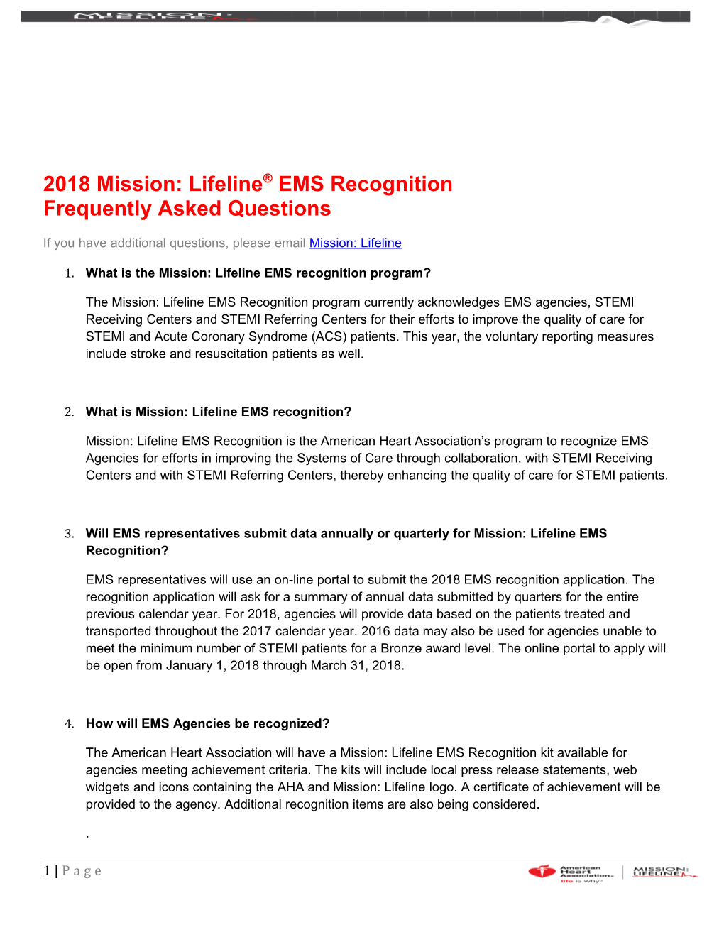 1.What Is the Mission: Lifeline EMS Recognition Program?