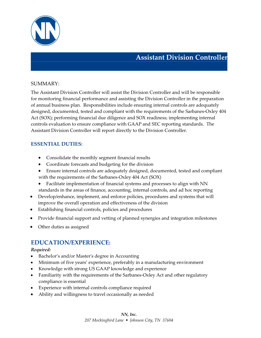 Assistant Division Controller