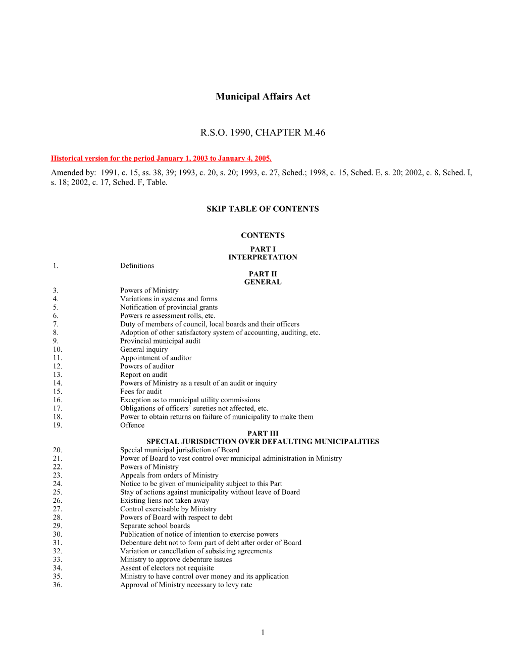 Municipal Affairs Act, R.S.O. 1990, C. M.46