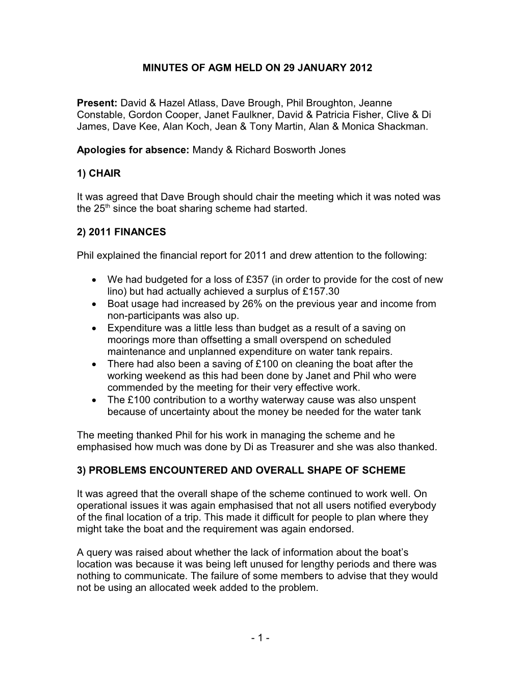 Draft Minutes of Agm Held on 26 January 2008