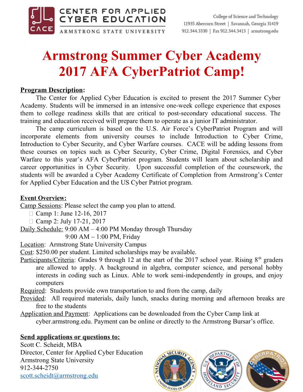 Armstrong Summer Cyber Academy 2017 AFA Cyberpatriot Camp!