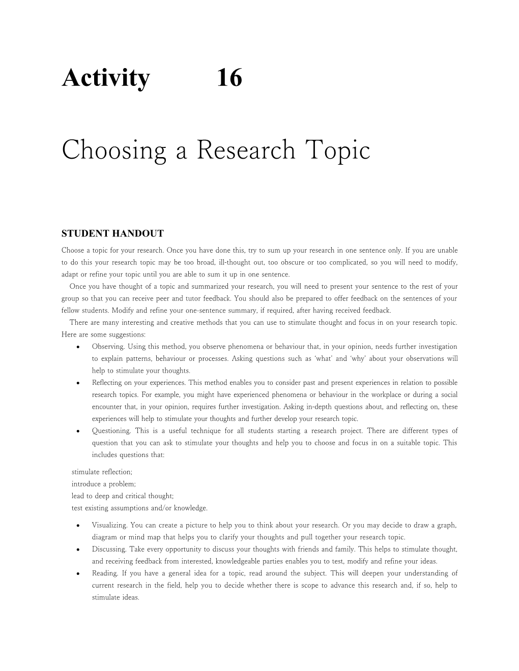 Choosing a Research Topic