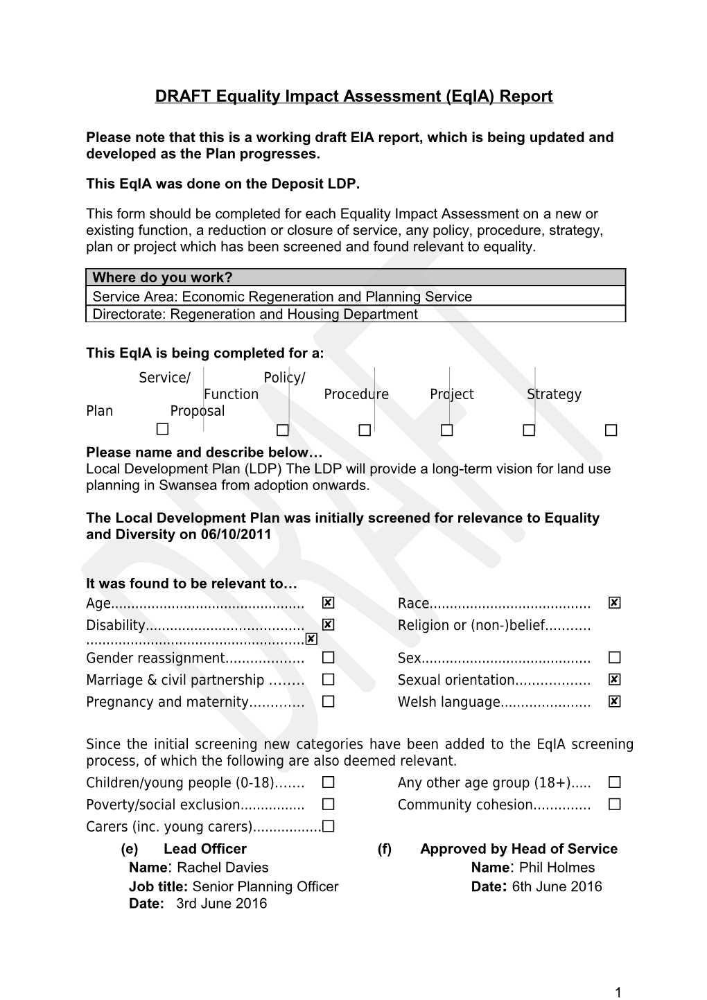 Equality Impact Assessment (EIA) Report