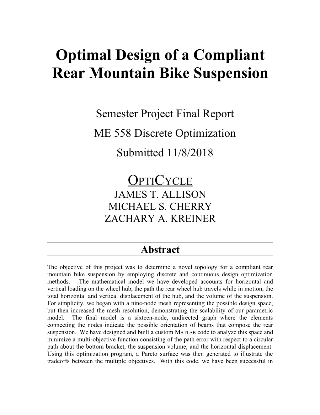 Optimal Design of a Compliant Rear Mountain Bike Suspension