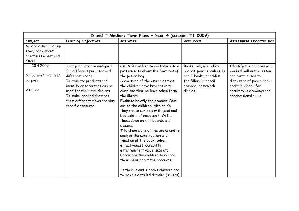 Science Medium Term Plans Year 4 (Autumn 2008)