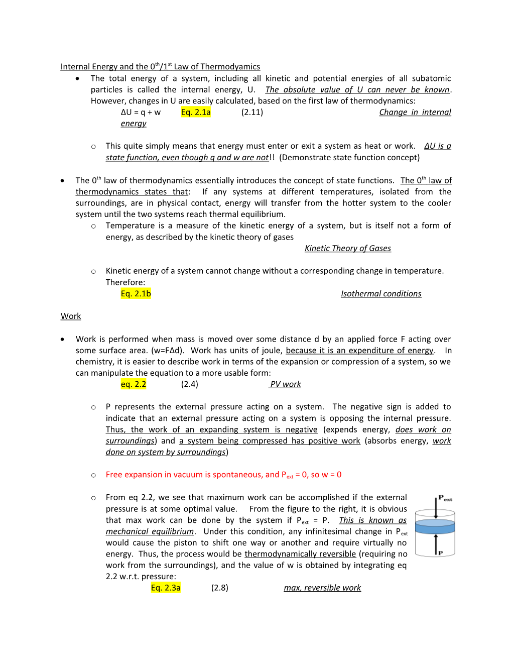 Internal Energy and the 0Th/1St Law of Thermodyamics