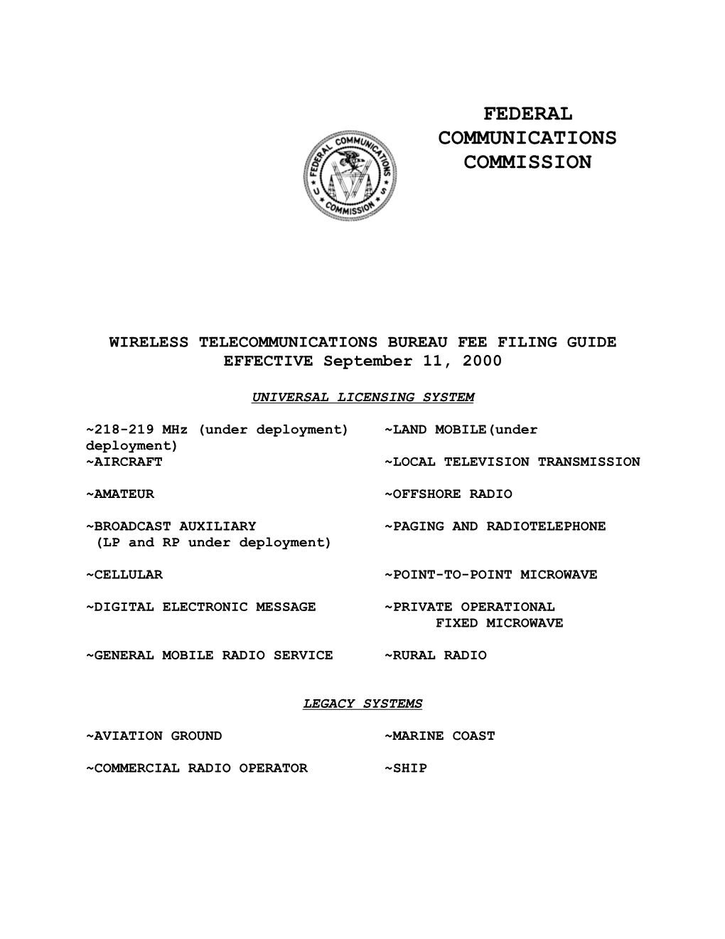 Wireless Telecommunications Bureau Fee Filing Guide