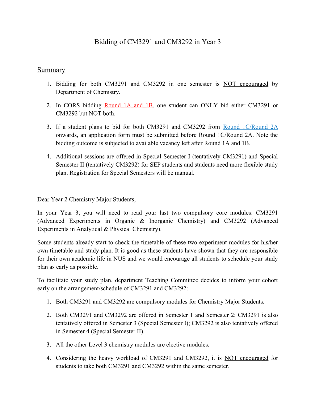 Bidding of CM3291 and CM3292 in Year 3