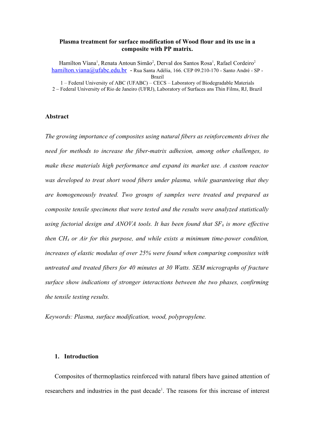 Plasma Treatment for Surface Modification of Wood Flour and Its Use in a Composite With