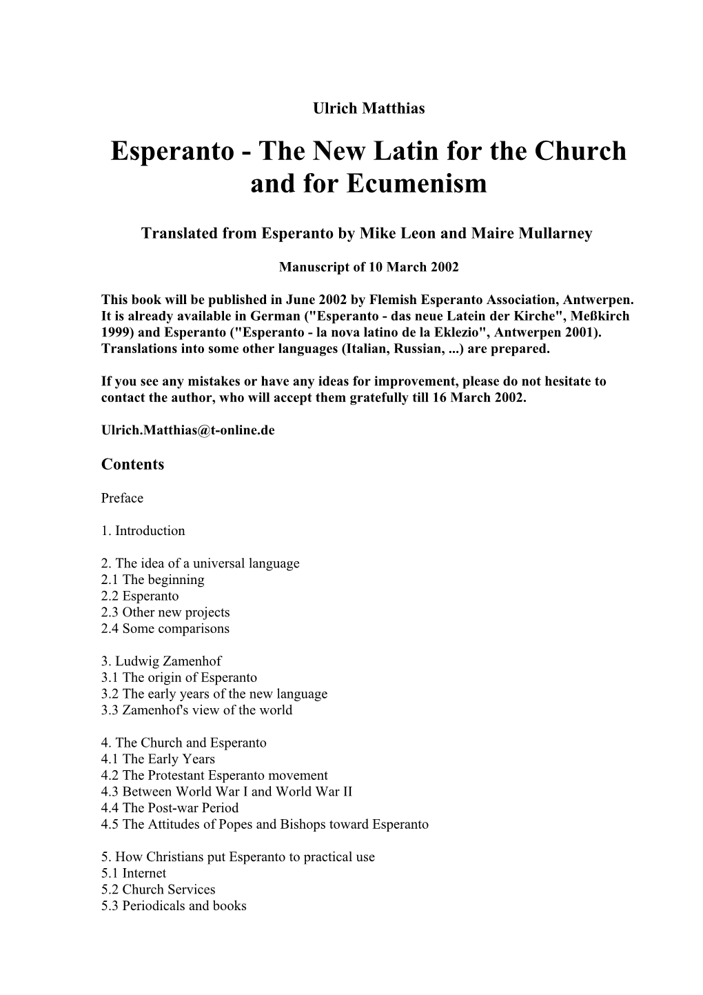 Esperanto - the New Latin for the Church and for Ecumenism