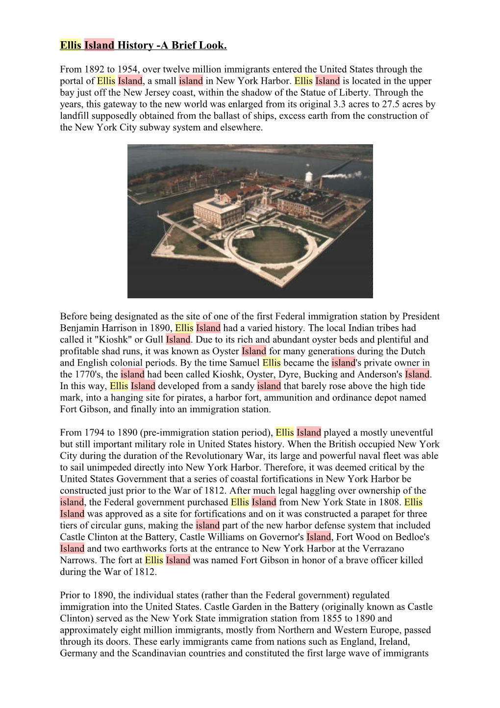 Ellis Island History -A Brief Look