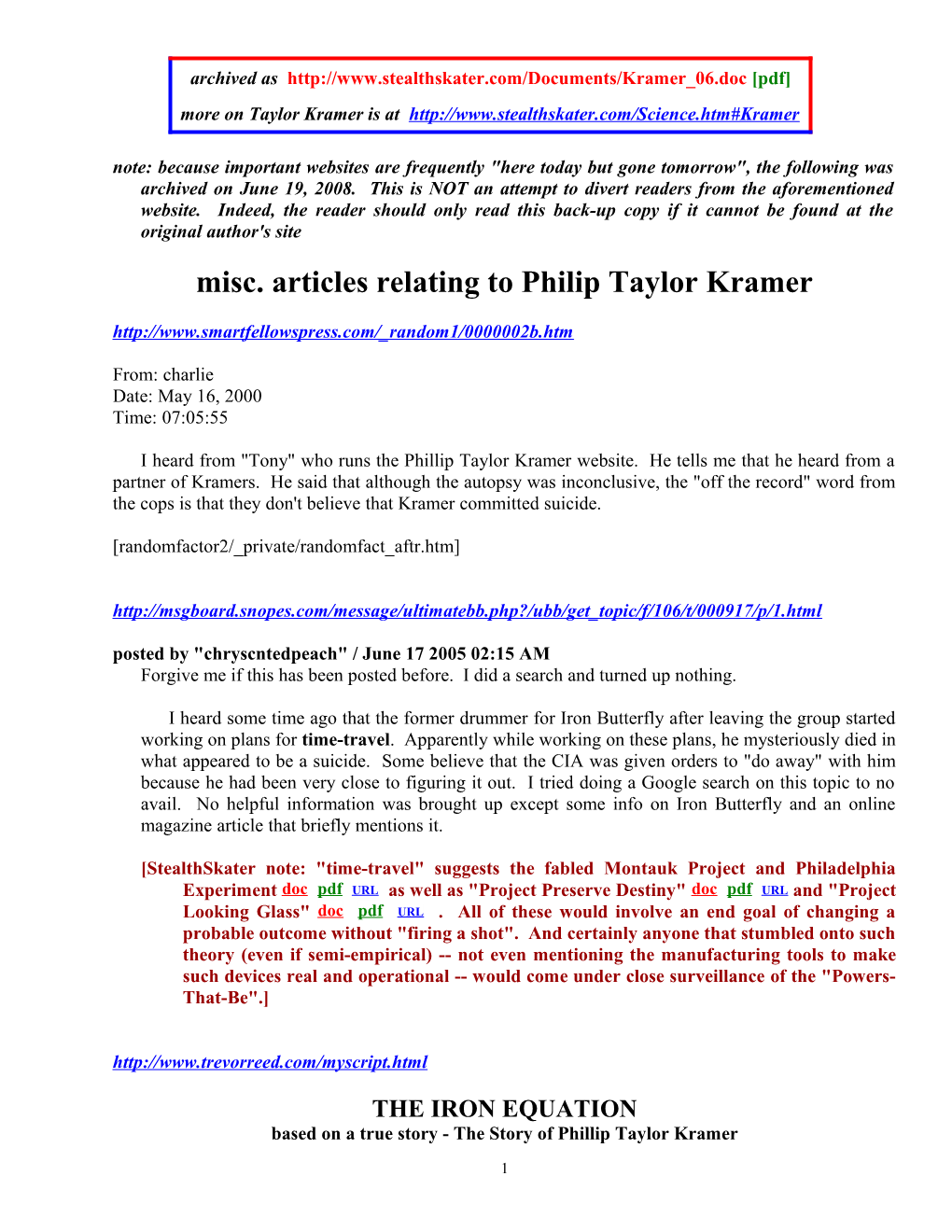 Misc. Articles Relating to Philip Taylor Kramer