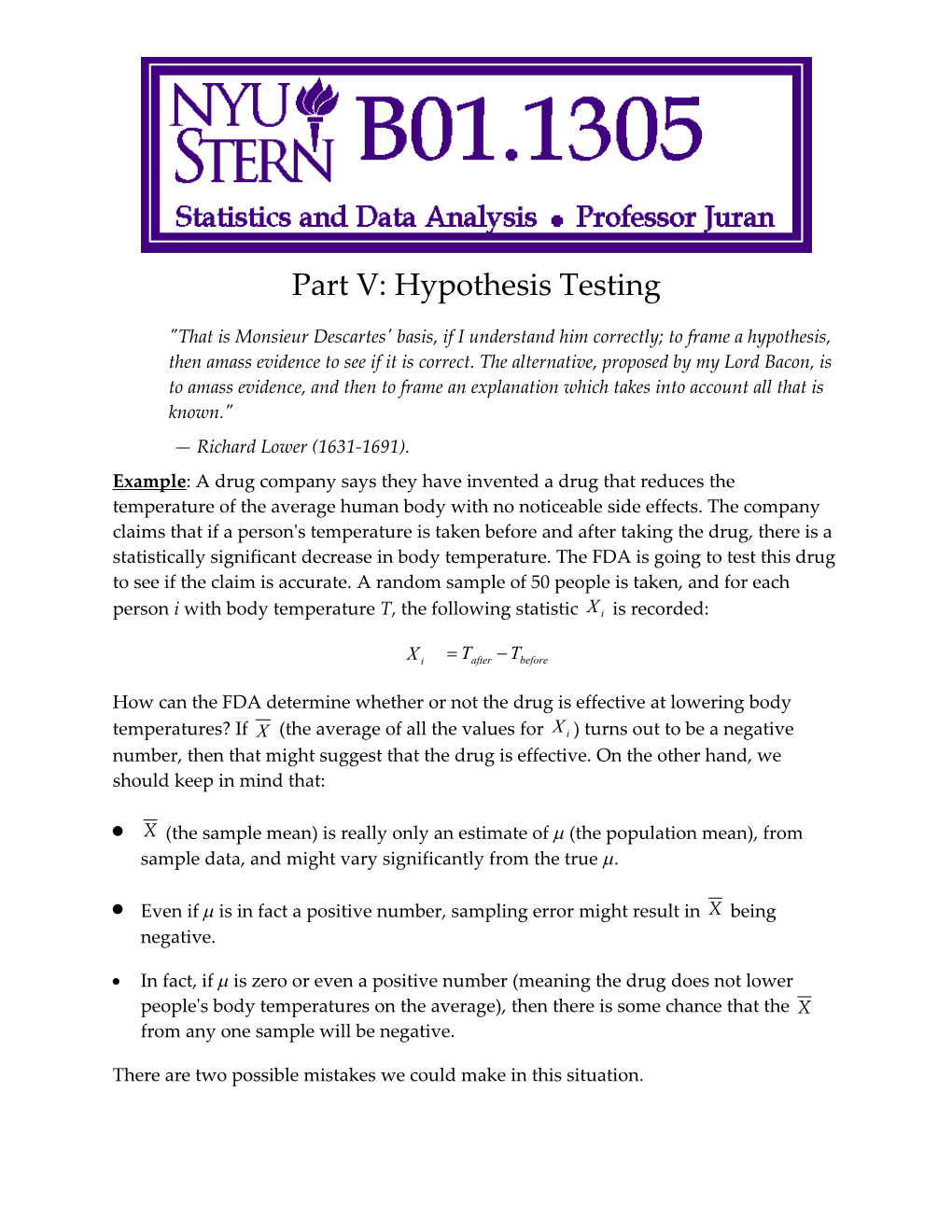 Part V: Hypothesis Testing