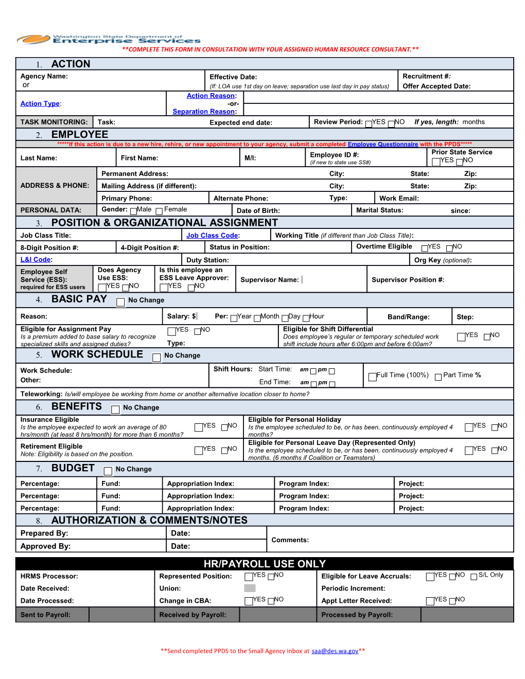 Personnel Payroll Data Sheet