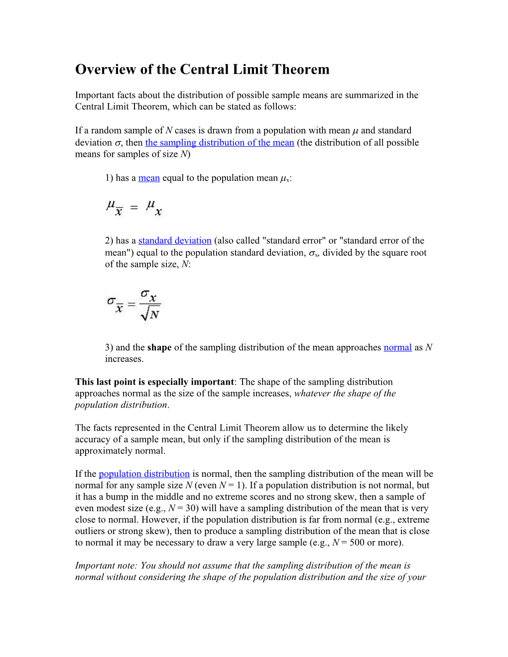 Overview of the Central Limit Theorem