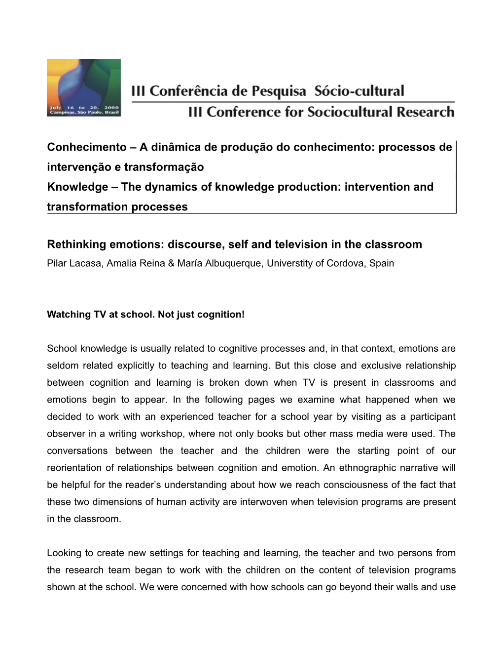 Rethinking Emotions: Discourse, Self, and Television in the Classroom