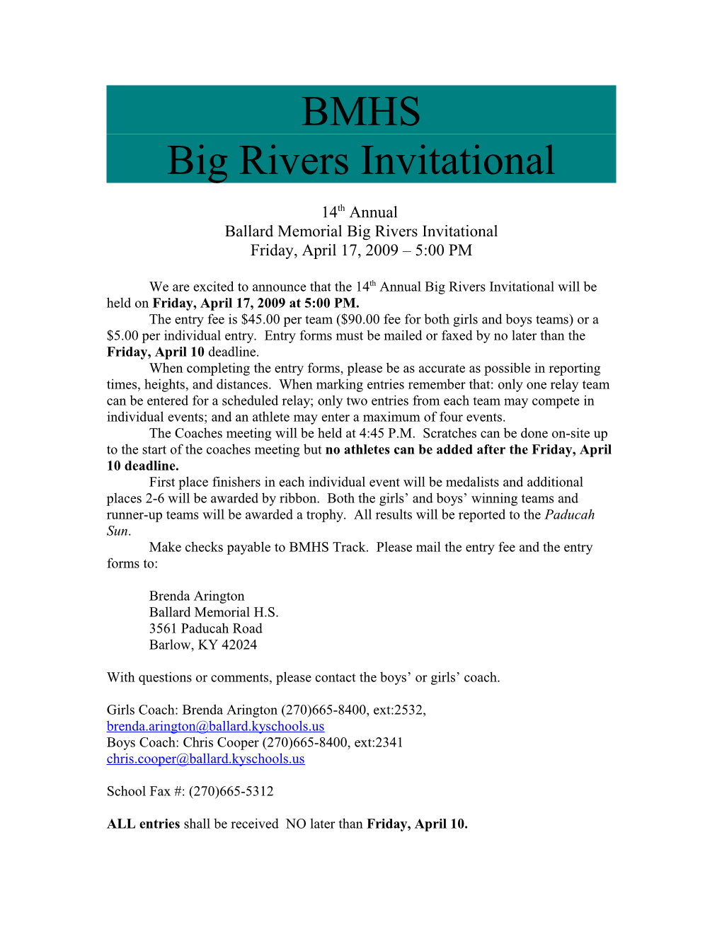 Ballard Memorial Big Rivers Invitational