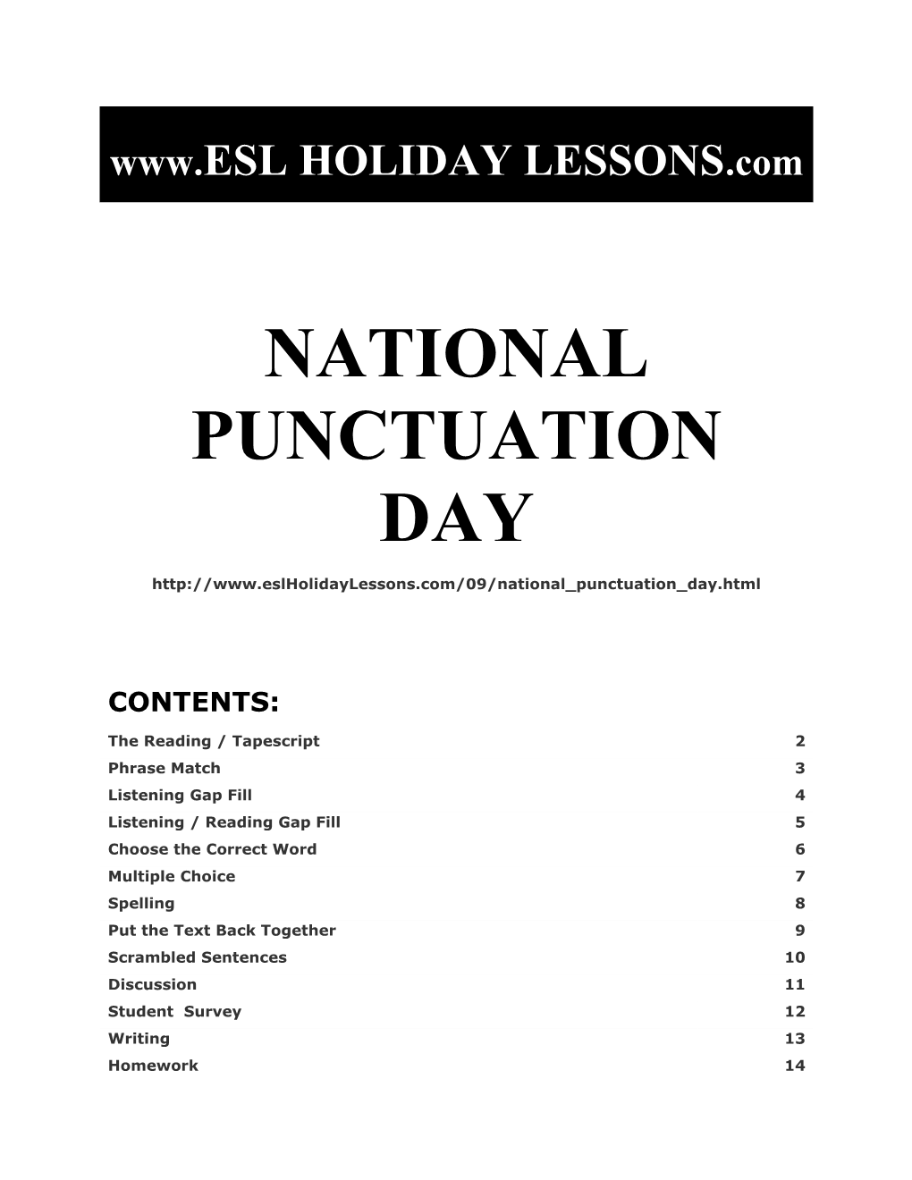 Holiday Lessons - Punctuation Day